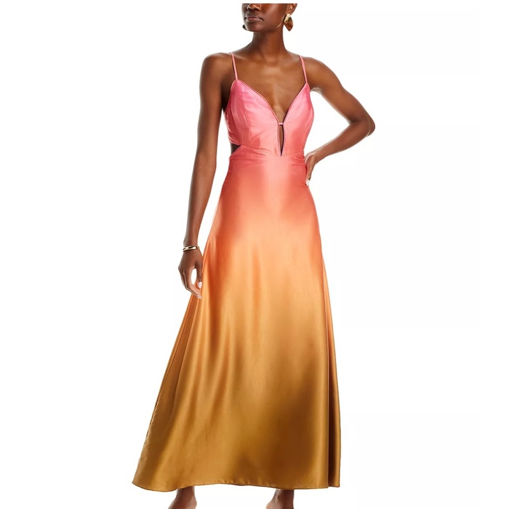 Bardot Pink to Gold Ombre Backless Maxi Dress